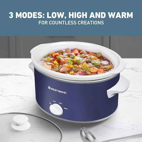 West Bend Slow Cooker 4-Quart Manual Crockery Style with Dishwasher Safe Oval Ceramic Crockpot and Glass Lid Two Temperature Settings Plus Keep Warm, 210-Watts, Black