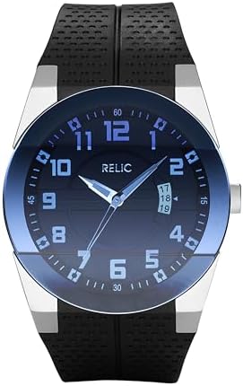 Relic by Fossil Men's Jake Three-Hand Day Date Watch, Silver Stainless Steel and Black Silicone Band Watch for Men