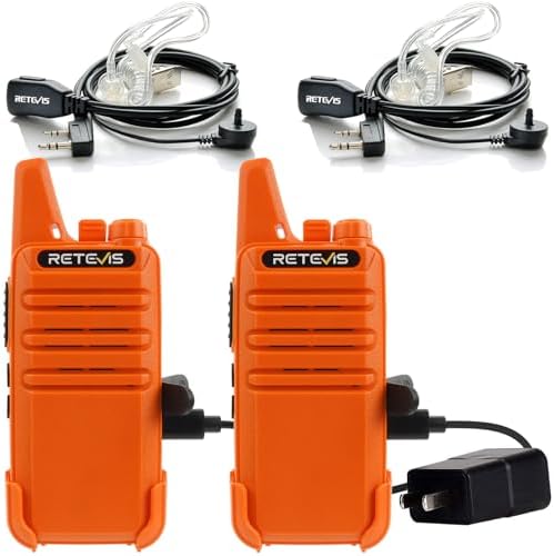 Retevis RT22 Walkie Talkies Long Range Rechargeable with Earpiece (2 Pack) | Slim & Lightweight 2 Way Radio For Camping & Hiking, Pocket-Friendly Antenna, Ready to Use, 10-Hour Battery, USB-C Charging