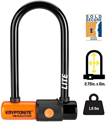 Kryptonite Evolution Standard Bike U-Lock, 14mm Steel Shackle & 3 Keys | High-Security 4x9 in Bicycle Lock with FlexFrame-U Mounting Bracket, Double Deadbolt Design and Pick Resistant Cylinder