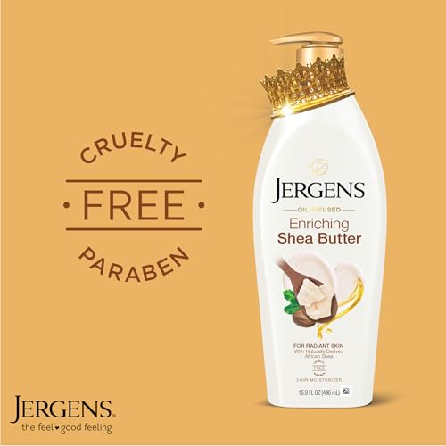 Jergens Shea Butter Body Lotion, Deep Moisturizer for Dry Skin, 26.5 fl oz | Enriching Hand and Body Lotion, Vitamin E, Extremely Dry Skin Relief, 2.5X More Radiant Skin, Deep Conditioning