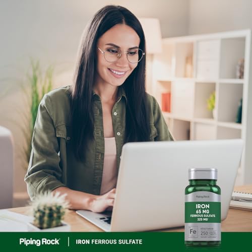 Piping Rock Iron Ferrous Sulfate 65 mg | 250 Tablets | Iron Supplement | High Potency Formula | Vegetarian, Non-GMO, Gluten Free