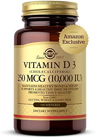 Solgar Vitamin D3 (Cholecalciferol) 250 MCG (10,000 IU), 120 Softgels - Helps Maintain Healthy Bones & Teeth - Immune System Support - Non GMO, Gluten/ Dairy Free - 120 Servings