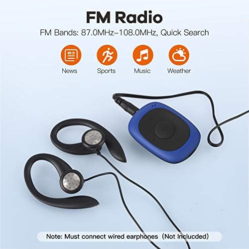 AGPTEK G02 8GB Clip MP3 Player with FM Shuffle & Sweatproof Silicone Case | Screen-Free Portable Music Player, No Bluetooth, Simple for Sports, Running & Walking