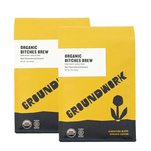 GROUNDWORK B*tches Brew Whole Bean Coffee Dark Roast Blend - USDA Organic Signature Blend Coffee Beans - 12oz Bag (Pack of 1)
