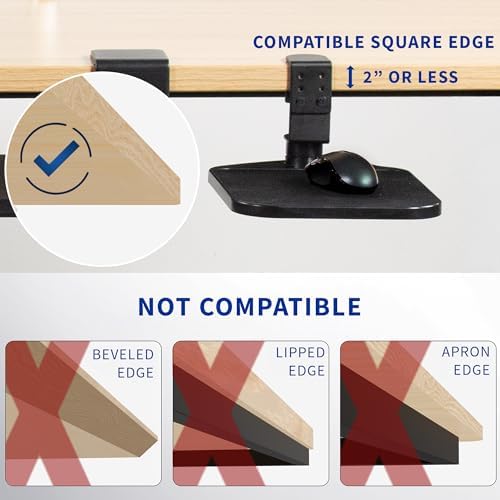 VIVO Black Clamp-on Mouse Pad Holder Platform, MOUNT-MS01A | Adjustable Under Desk 360° Rotating Tray Rest Extension Attachment