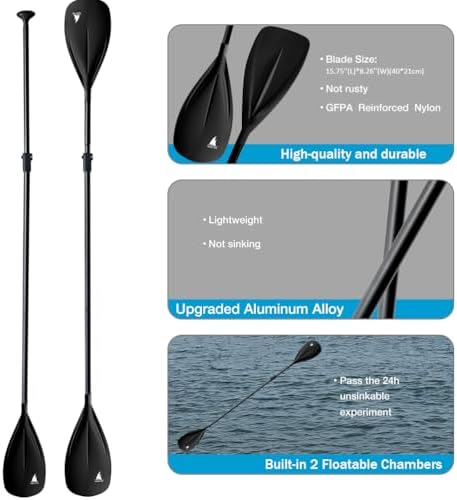 Karltion SUP Paddle - 3-Piece Adjustable Aluminium SUP Paddle with Glass Fiber Blade for Surfing, Floating, Water Sports