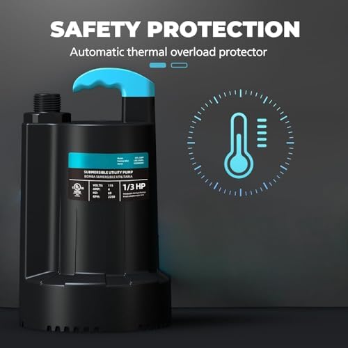 LEO 1/3 HP Automatic Sump Pump, 2250GPH Submersible Utility Pump, 10ft Cord | Water Pump with 3/4” Garden Hose Check Valve Adapter, Water Removal for Pool Draining Basement Hot Tubs Garden
