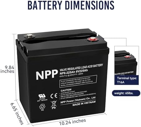 NPP 6V 225Ah AGM SLA Battery with T16 (M8) Terminal for Golf Cart (2 Pcs)