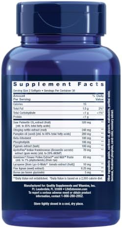 Life Extension, Ultra Prostate Formula, Saw Palmetto for Men, pygeum, stinging Nettle Root, lycopene, Prostate Health, Urination Flow, Psa, 60 Count
