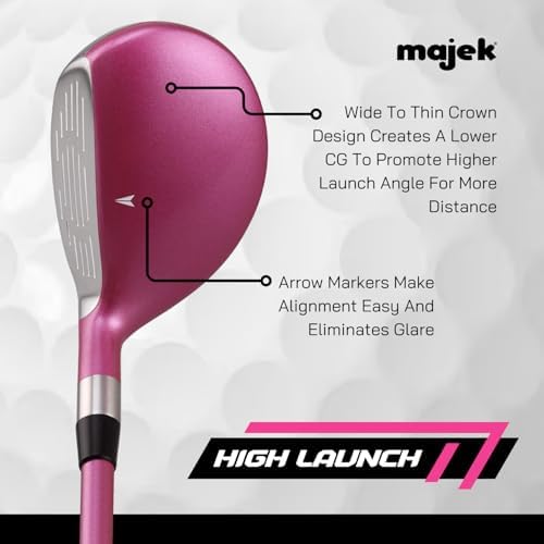 Majek Pink Senior Ladies Golf Hybrids Irons Set New Senior Women Best All True Hybrid Ultra Light Weight Forgiving Fuchsia Woman Complete Package