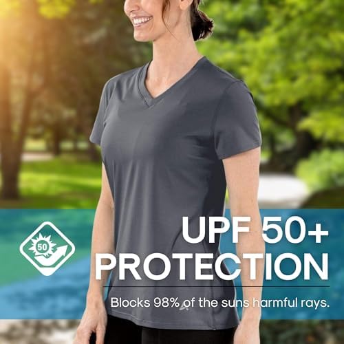 Arctic Cool Women's V-Neck Instant Cooling Moisture Wicking Performance UPF 50+ Short Sleeve Workout Shirt