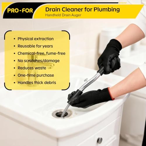 25FT Handheld Drain Auger, Heavy Duty Plumbing Snake for Clogged Drains, 3/8 Inch Diameter Manual Drain Cleaner for Sink, Bathtub