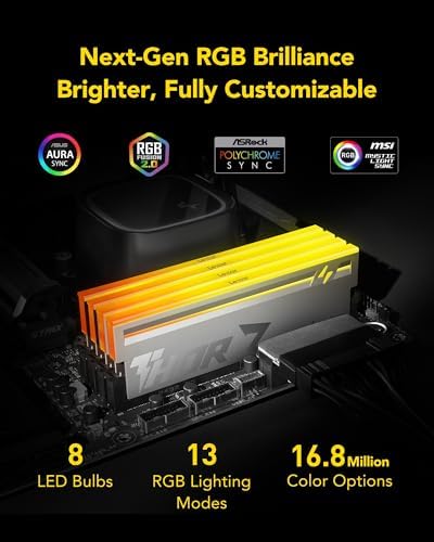 Lexar Thor Z RGB DDR5 RAM 32GB Kit (2x16GB) 6000MHz CL38 DRAM 288-Pin UDIMM | Supports Intel XMP 3.0 & AMD EXPO On-die ECC, PMIC, 1.35V High-Performance PC Computer Memory for Gaming, AI