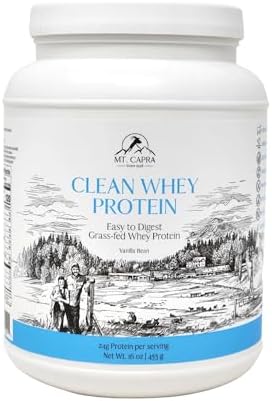 Mt. Capra Clean Whey Protein | Grass-Fed Undenatured Goat Whey Protein Powder | 24 g Protein Per Serving, All Natural, Non-GMO, High in Branch Chain Amino Acids | Unsweetened | 15 Servings - 16 oz