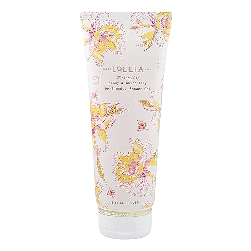 LOLLIA Wish Shower Gel, 8 fl oz, Vanilla Bean, Rice Flower, Jasmine Leaves, & Sugar Cane, Luxury Shea Moisture Hydrating Women's Body Wash, Delicate & Relaxing Scented Bath Soap for Self Care