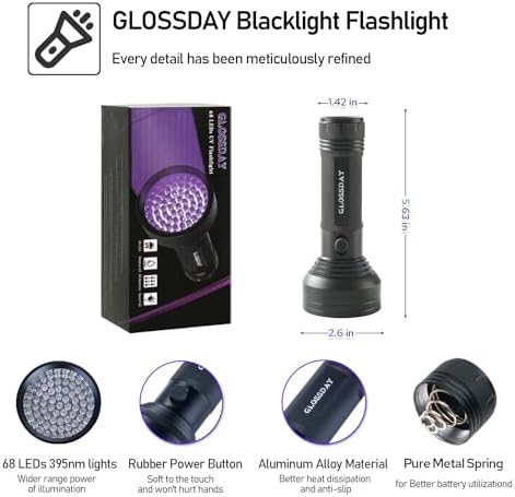 GLOSSDAY Blacklight Flashlight,128 LED UV Flashlights, Upgraded Bright Ultraviolet Flashlight Professional Black Light for Dog/Cat, Hunting Scorpions