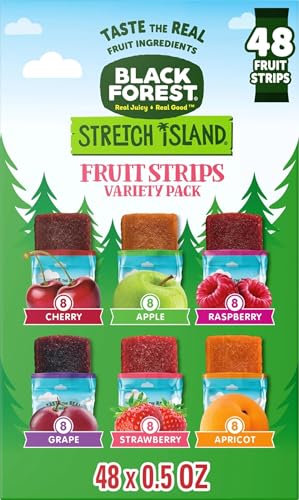 Black Forest, Stretch Island, Fruit Strips, Cherry, Apple, Raspberry, Grape, Strawberry, and Apricot, Zero Grams Added Sugar Non-GMO, 48 ct