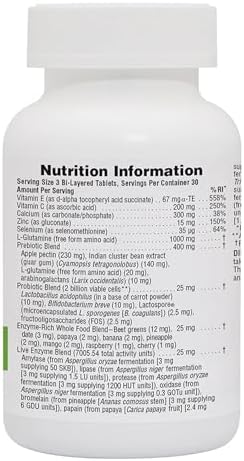 NaturesPlus GI Natural Total Digestive Wellness - 90 Bi-Layered Tablets - with L-Glutamine, Probiotics, Prebiotics & Enzymes - Gluten Free - 30 Servings