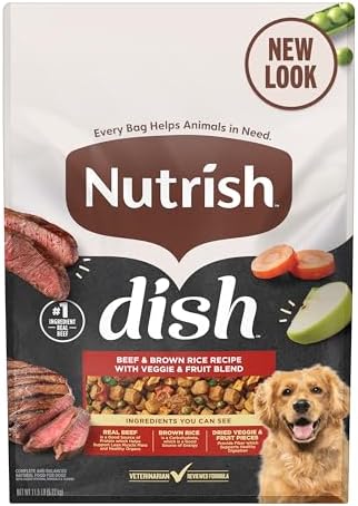 Nutrish Dish Dry Dog Food, Beef Recipe, 11.5 lb. Bag (Rachael Ray) | Made with Brown Rice and Veggies & Fruit Blend, Veterinarian Reviewed Formula, Complete & Balanced Nutrition For Dogs