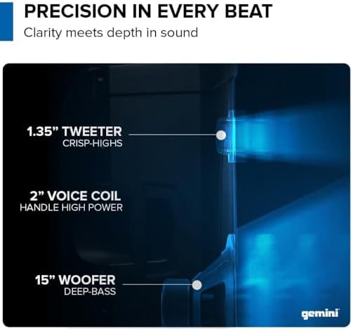 Gemini Sound GD-215PRO 1300-Watt Professional PA Speakers with Bluetooth Bundle with Auray SS-4420 Steel Speaker Stand and XLR- XLR Cable
