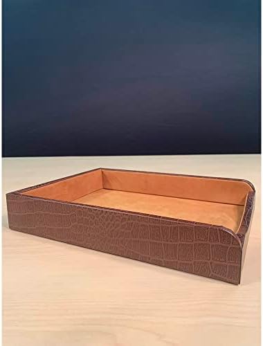 Dacasso Brown Crocodile Embossed Leather Desk Set, 3-Piece