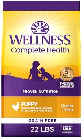 Wellness Complete Health Puppy Dry Dog Food, Grain Free Kibble, Natural, Chicken and Salmon Recipe, 24 lb Bag