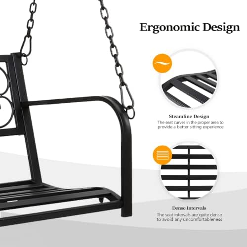 VINGLI Heavy Duty Metal Porch Swing, 660 LBS Outdoor Swing Bench, Curved