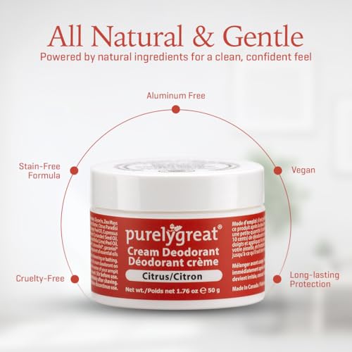Purelygreat Natural Unscented Cream Deodorant for Women & Men | Aluminum Free Deodorant Women & Men | Vegan & Long Lasting Odor Control | Chemicals, Parabens, BPA & Cruelty Free | 1.76 oz