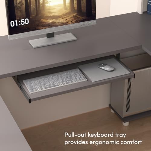 Bestar Connexion U-Shaped Workstation with Three Drawers, 72W, Slate/Sandstone | With Three Drawers; Durable 1" commercial grade work surface with melamine finish that resist scratches; for home office use