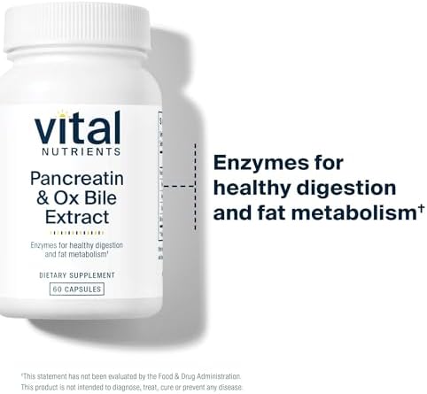 Vital Nutrients Pancreatin & Ox Bile Extract 500mg - Natural Digestive Enzymes for Women & Men - Supports Digestion of Protein, Fat, and Carbohydrates*- Gluten, Dairy & Soy Free - 60 Capsules