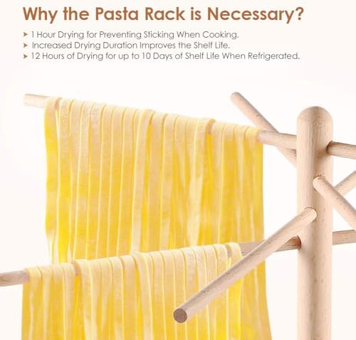 iSiLER Natural Beech Wood Pasta Drying Rack with 8 Branches, Easy to Transfer for Drying Pasta and Spaghetti, Special Suspension Design for Storage