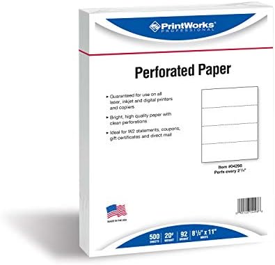 PrintWorks Professional 4 Part Perforated Paper 8.5” x 11” - Perfect For W-2, 1099
