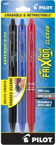 PILOT FriXion Clicker Erasable Pens, Fine Point 0.7 mm, Black Ink, 3-Pack
