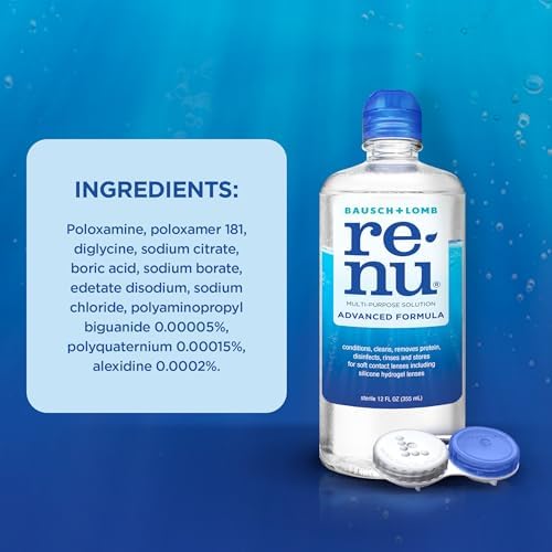 Renu Contact Lens Solution, Advanced Formula, Multi-Purpose Solution with Lens Case, Gently Cleans, Disinfects, Moisturizes & Hydrates Soft Lenses for All-Day Comfort, 12 Fl Oz (Pack of 2)