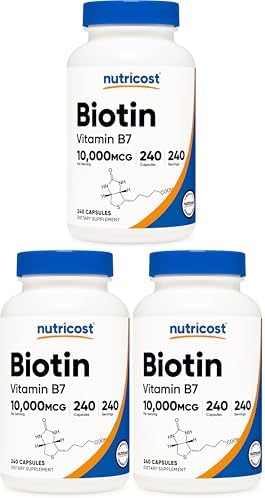 Nutricost Biotin (Vitamin B7) 10,000mcg (10mg), 240 Capsules, Quick Release | Vegetarian, Gluten Free, GMO-Free
