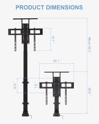 Motorized TV Stand for 32 to 70 inch Screens, Vertical TV Lift with Remote Control, Max VESA 600 * 400