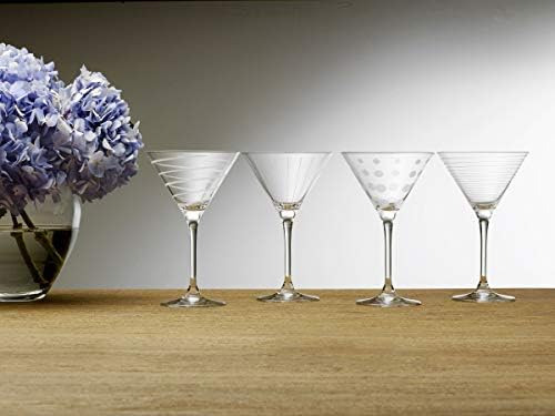 Mikasa Cheers 10-Ounce Martini Glasses, Fun Etched Designs, Durable Clear Glass Cocktail Glassware, Set of 4, Perfect for Entertaining and Gifting