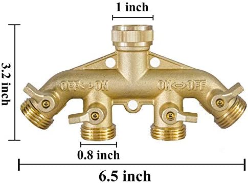 Hourleey Brass Garden Hose Splitter (4 Way), Solid Brass Hose Connector 3/4", Hose Spigot Adapter 4 Valves with 4 Extra Rubber Washers