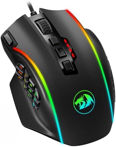 Redragon Gaming Mouse, MMO Mouse Gaming UP 12400 DPI, 19 Macro Programmable Buttons, RGB Mouse with 12 Side Buttons, 8 * 2.4g Weight Tuning for PC Laptop MOBA FPS, M901K, Black