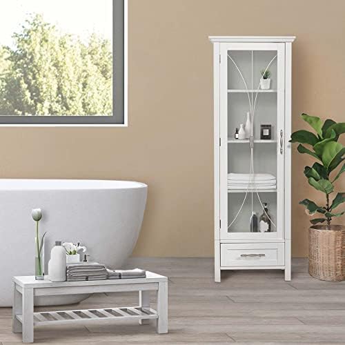 Teamson Home Avery Wooden Bathroom Linen Tower Cabinet with 1 Drawer 3 Adjustable Interior Shelves and 6 Storage Spaces, Oiled Oak