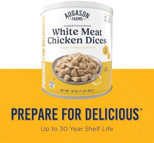 Augason Farms Cooked Freeze Dried White Meat Chicken Dices Can | Emergency Food Supply, Everyday Meals, 15 Servings