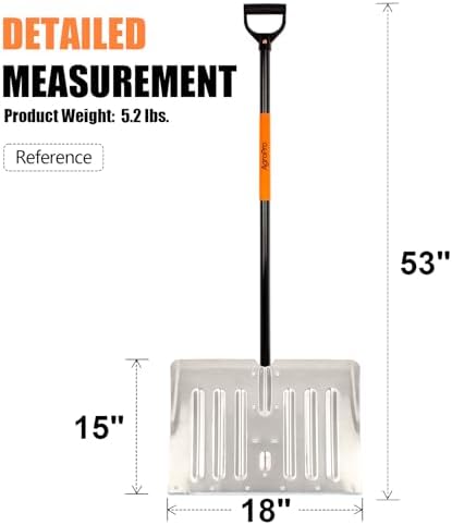 Snow Shovel for Driveway, Aluminum Heavy Duty Snow Shovel for Snow Removal with Ergonomic D-Handle, 53 Inches