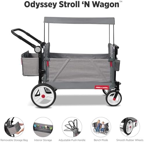 Radio Flyer Odyssey Collapsible Stroll N Wagon with Storage Bag, Light Gray