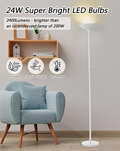 BoostArea Torchiere Floor Lamp, 30W Super Bright LED Standing Lamp, Stepless Dimmable Pole Lamp with 3000K Lighting, Rotary Switch