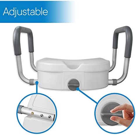 RMS Raised Toilet Seat - 5 Inch Elevated Riser with Adjustable Padded Arms
