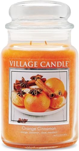 Village Candle Spiced Vanilla Apple, Large Glass Apothecary Jar Scented Candle, 21.25 oz, Ivory