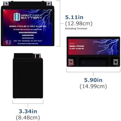Mighty Max Battery YTX12-BS 12V 10AH Battery for Honda 250 TRX250 FourTrax Recon 97-17