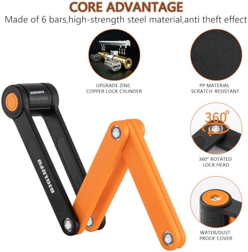 Bike Lock Bicycle Scooter Motorcycle Folding Locks with 4Keys, Fold Chain Heavy Duty Alloy Steel Foldable Lock with Mounting Bracket 2pc Straps