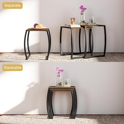 SRIWATANA Nesting Tables, Vintage Side End Tables Living Room, Coffee Snack Table Set of 3 | Compact 3-Piece Stacking Tables